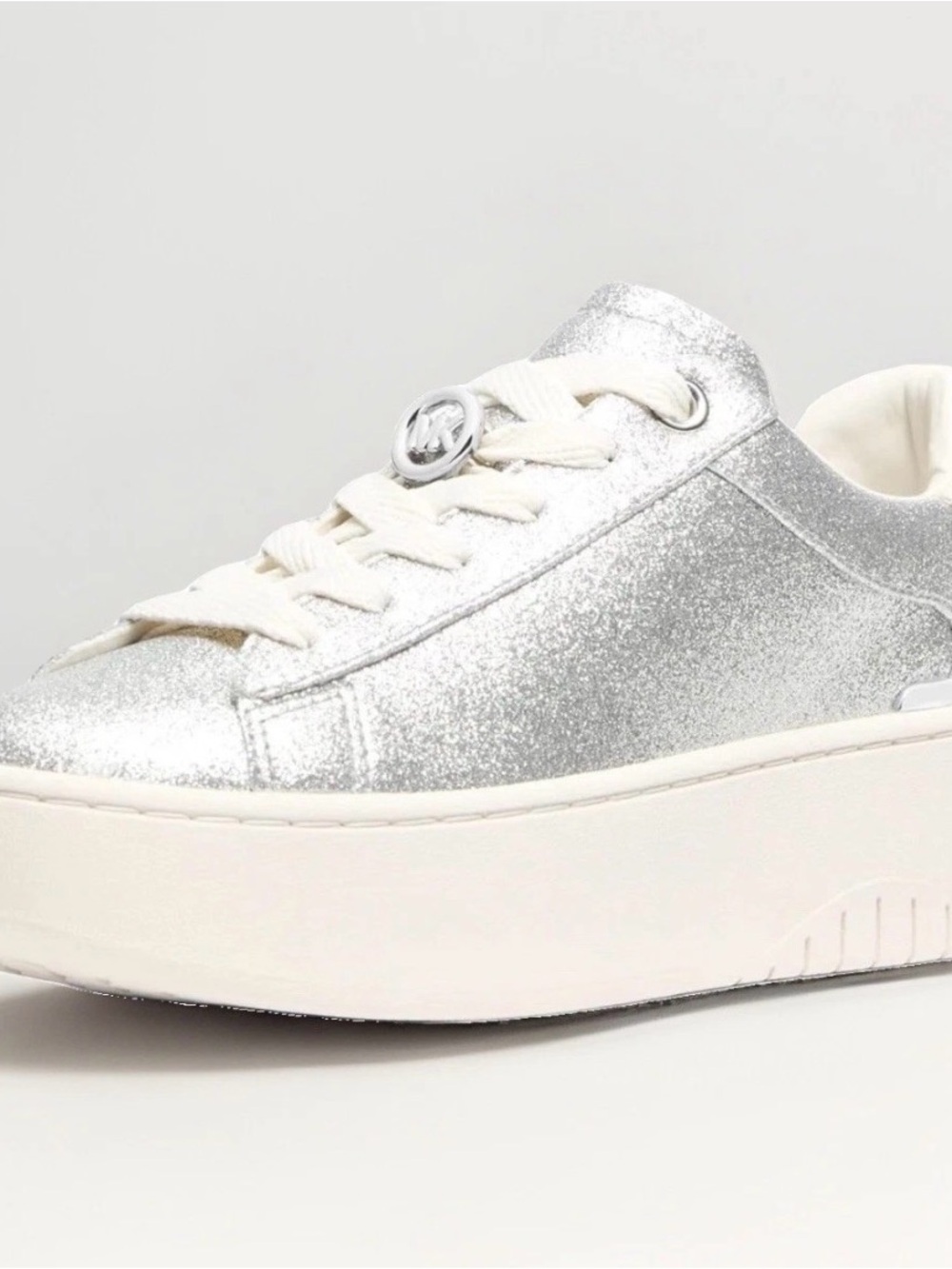 Michael Kors Silver Glitter Platform Sneakers Size 8 New